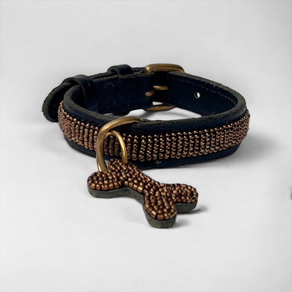 Zinj Copper // Handmade dog collar with beads