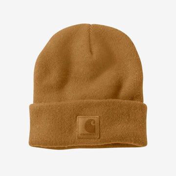 Carhartt Beanie // Knitted beanie with leather logo (brown)