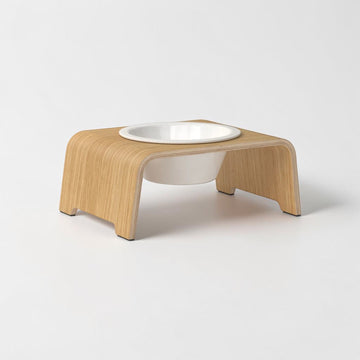 dogBar Single M, Porcelain Bowls // Dog Bowl on Stand (light oak)