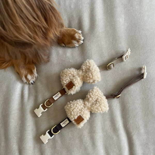Drew's Dogwear Teddy // Fluffy butterfly til halsbånd (beige)