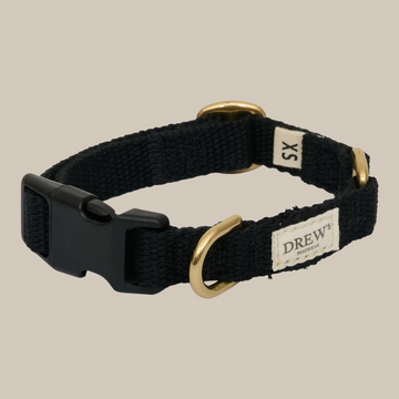 Drew's Dogwear Black // Blødt & justerbart halsbånd (sort)