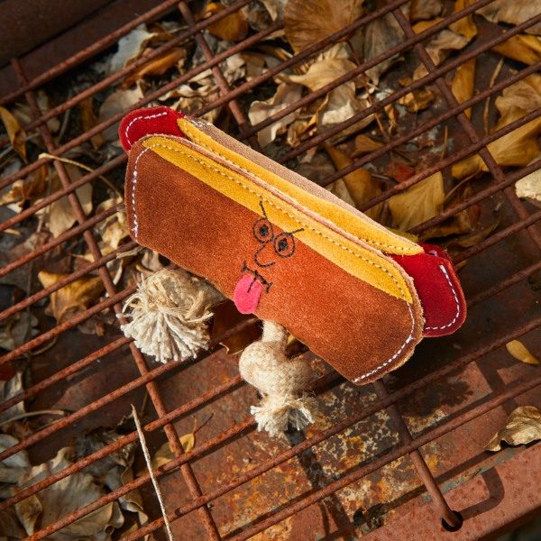 Harry The Hotdog // Suede dog toy with jute filling (hotdog)