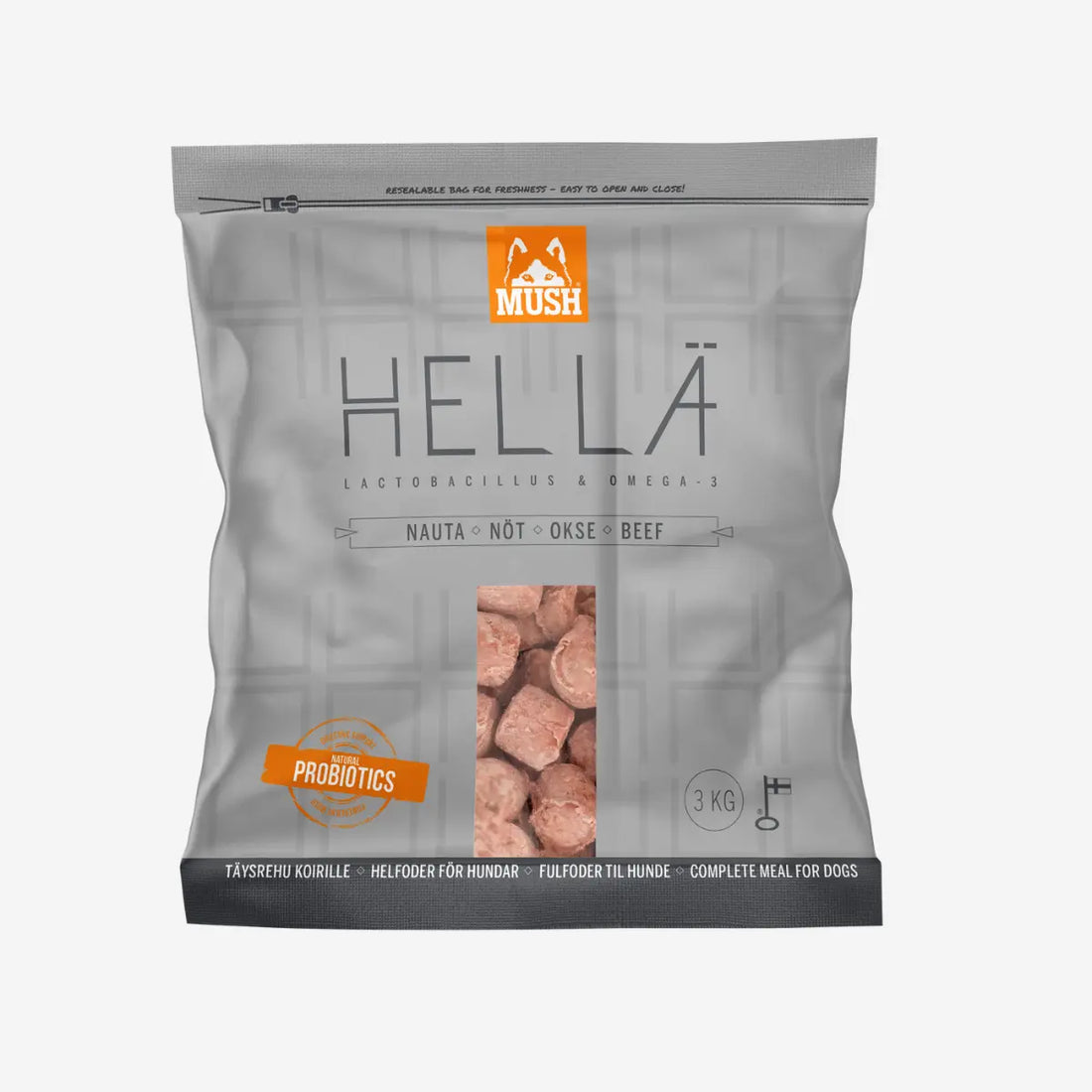 Mush Hella okse hundefoder med laktobacillus og omega 3, 3 kg pose